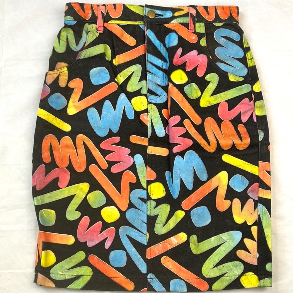 Y2K graffiti jean skirt